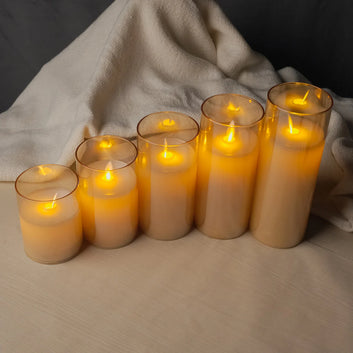 Golden Glass LED Moving Flame Pillar Candle