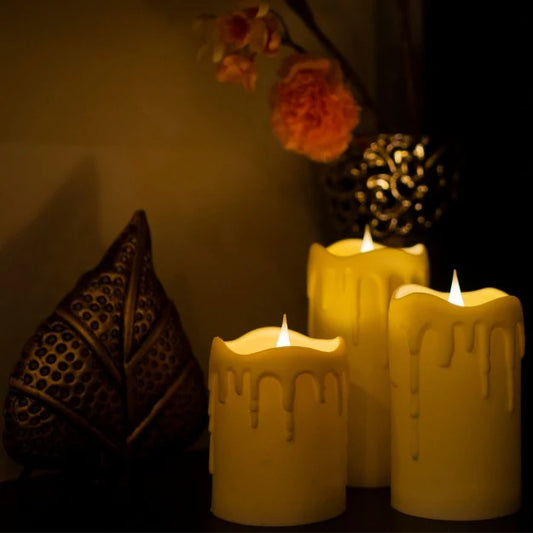 LED 3D Jumping Wick Pillar Candles | Dripping Wax Look