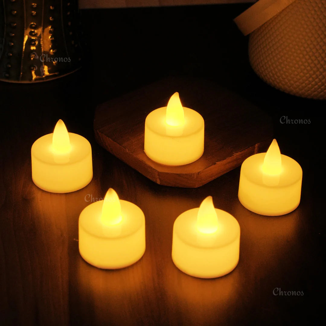 LED Tea Light Candles | Flickering Amber Yellow